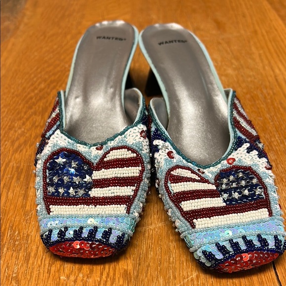 Red and White Mules with Patriotic Design - Picture 1 of 4